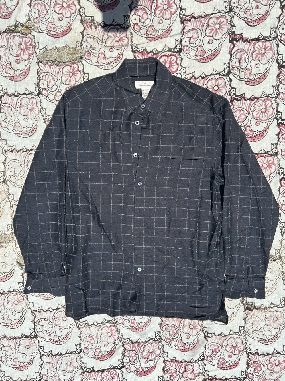 Ermenegildo Zegna Black Windowpane Lightweight Shirt Jacket